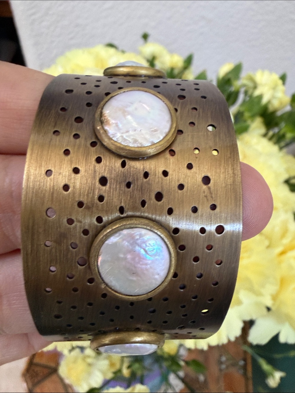 Brass with Mother of Pearl Cuff Bracelet - Women Accessories
